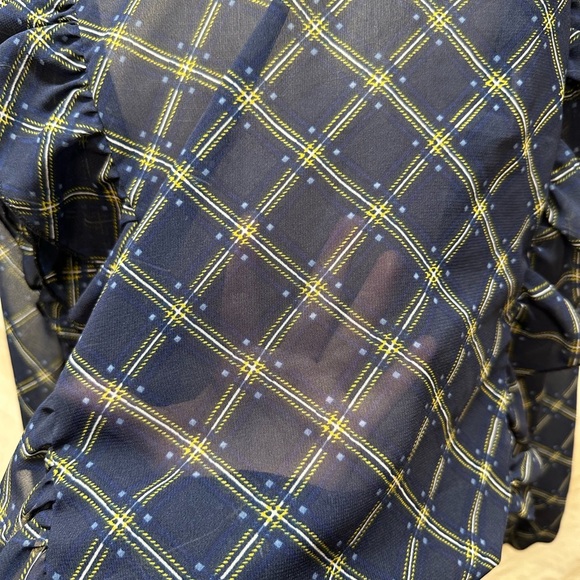 Ashley Stewart Blue and Yellow Sheer Long Sleeve Blouse Size 26/28 - Picture 3 of 12